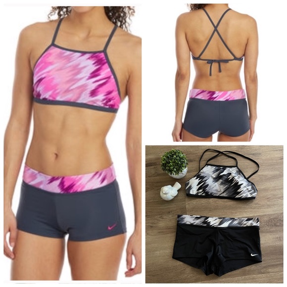 Nike Womens Two Piece Swim Suit Shorts. Black,grey